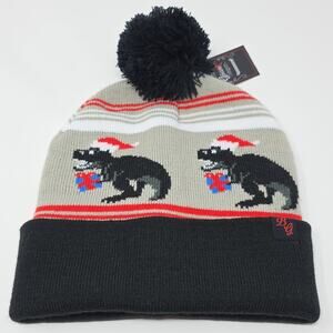 New Beautiful Giant T-Rex Santa Christmas Beanie Hat Pompom Gray Black YF7A04-P